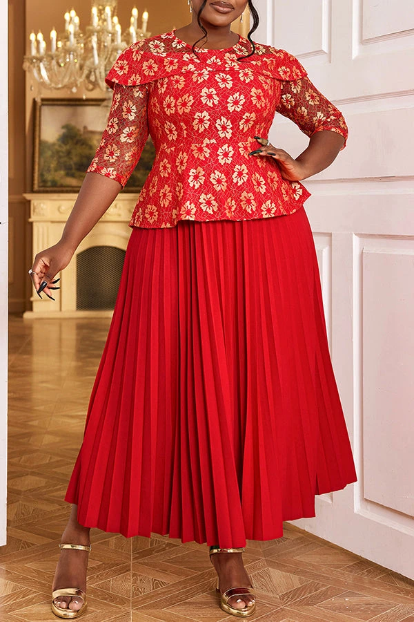 Elegant Printed Long Sleeve Pleated Dress 1 Elegant Printed Long Sleeve Pleated Dress