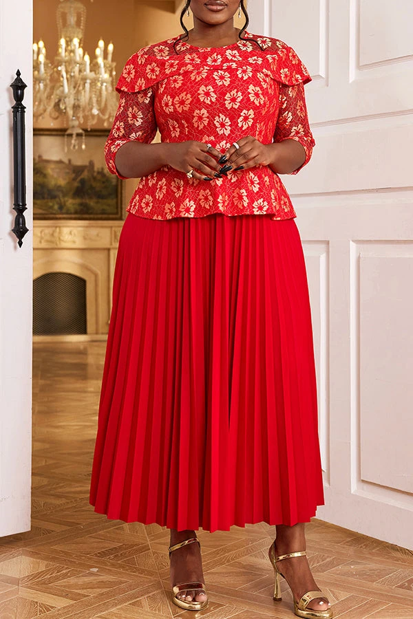 Elegant Printed Long Sleeve Pleated Dress 2 Elegant Printed Long Sleeve Pleated Dress - Image 2