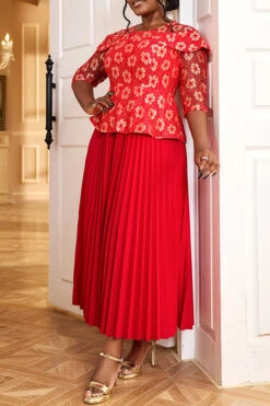 Elegant Printed Long Sleeve Pleated Dress 7 Elegant Printed Long Sleeve Pleated Dress -Acorpstyle XTY6870 RE 3