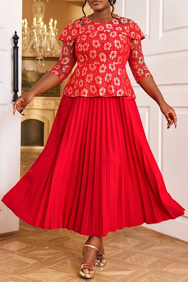 Elegant Printed Long Sleeve Pleated Dress 4 Elegant Printed Long Sleeve Pleated Dress - Image 4