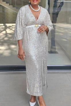 Chic V-Neck Split Hem Sequin Dress 10 Chic V-Neck Split Hem Sequin Dress -Acorpstyle XTY6886 AP 1
