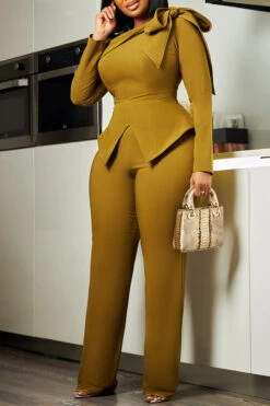 Stylish Solid Crew Neck Blouse & Pants Set 9 Stylish Solid Crew Neck Blouse & Pants Set -Acorpstyle XTY6893 OL 1