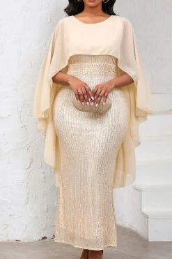 Cape Collar Sequin Panel Party Dress* 13 Cape Collar Sequin Panel Party Dress* -Acorpstyle XTY6923 CP 4