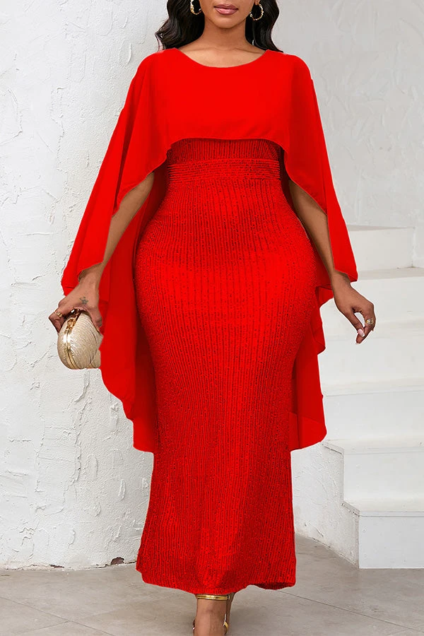 Cape Collar Sequin Panel Party Dress* 2 Cape Collar Sequin Panel Party Dress* - Image 2