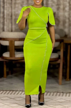 Elegant Party Cap Sleeve Split Hem Dress* 8 Elegant Party Cap Sleeve Split Hem Dress* -Acorpstyle XTY6925 GR 1