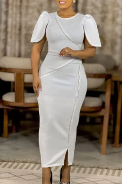 Elegant Party Cap Sleeve Split Hem Dress*