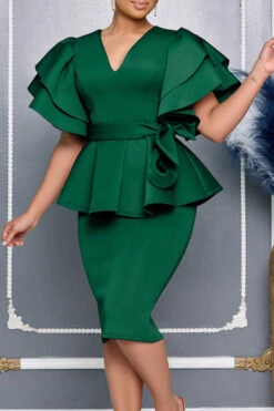 Vintage Layered Ruffle Sleeve Dress With Belt* 14 Vintage Layered Ruffle Sleeve Dress With Belt* -Acorpstyle XTY6932 GR 1