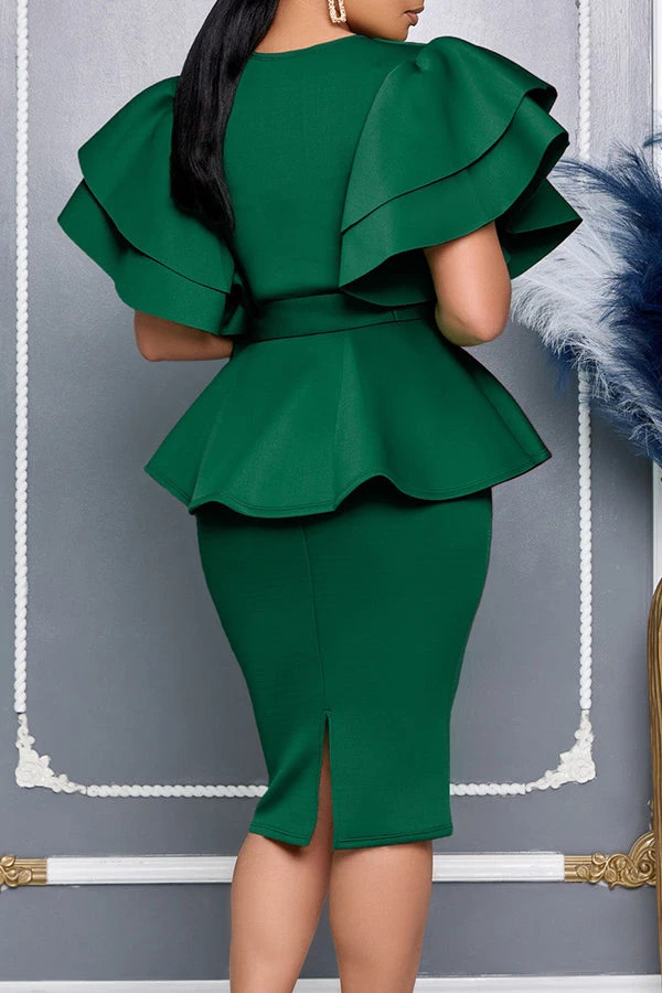 Vintage Layered Ruffle Sleeve Dress With Belt* 8 Vintage Layered Ruffle Sleeve Dress With Belt* - Image 8