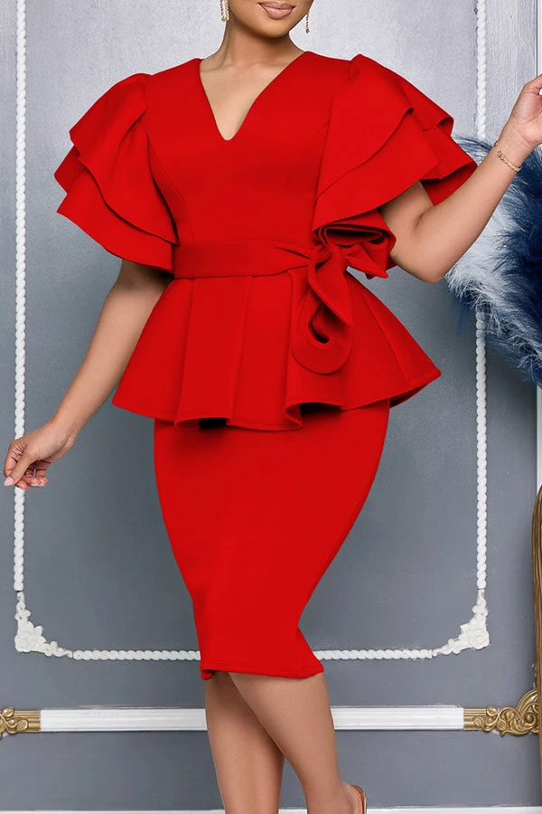 Vintage Layered Ruffle Sleeve Dress With Belt* 5 Vintage Layered Ruffle Sleeve Dress With Belt* - Image 5