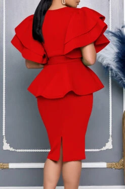 Vintage Layered Ruffle Sleeve Dress With Belt* 13 Vintage Layered Ruffle Sleeve Dress With Belt* -Acorpstyle XTY6932 RE 2