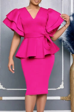 Vintage Layered Ruffle Sleeve Dress With Belt* 10 Vintage Layered Ruffle Sleeve Dress With Belt* -Acorpstyle XTY6932 RR 1