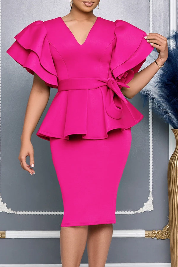 Vintage Layered Ruffle Sleeve Dress With Belt* 3 Vintage Layered Ruffle Sleeve Dress With Belt* - Image 3