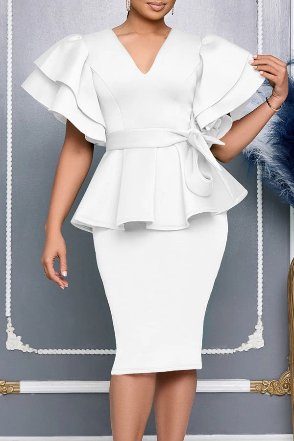 Vintage Layered Ruffle Sleeve Dress With Belt* 1 Vintage Layered Ruffle Sleeve Dress With Belt*