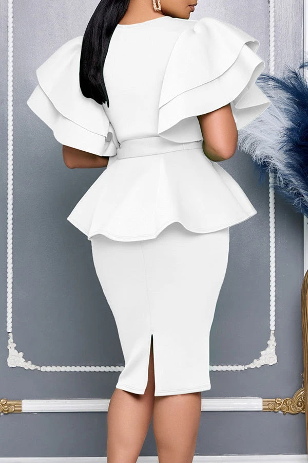 Vintage Layered Ruffle Sleeve Dress With Belt* 2 Vintage Layered Ruffle Sleeve Dress With Belt* - Image 2