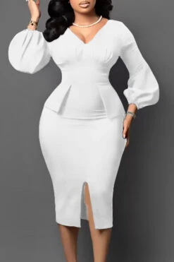 Body Hug Slitted Bodycon Dress 11 Body Hug Slitted Bodycon Dress -Acorpstyle XTYS707 WH 1