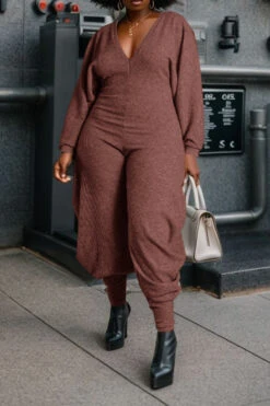 Deep V Neck Batwing Sleeve Jumpsuit -Acorpstyle XTYS718 BR 2