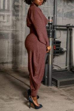 Deep V Neck Batwing Sleeve Jumpsuit -Acorpstyle XTYS718 BR 3