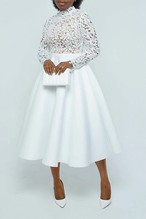 Elegant Lace Paneled A-line Swing Dress 2 Elegant Lace Paneled A-line Swing Dress - Image 2