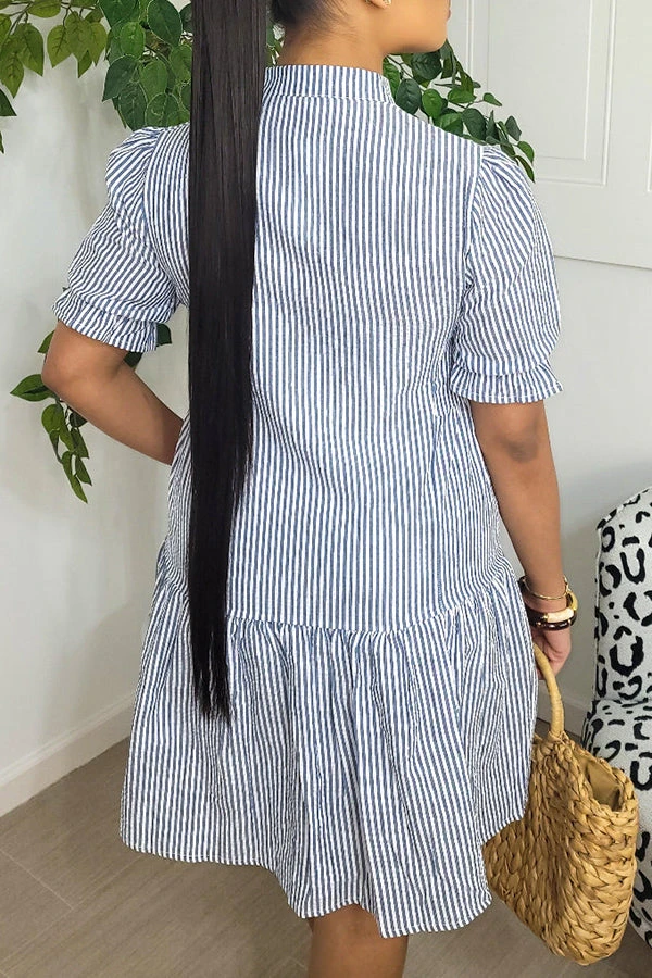 Striped Puff Sleeve Ruffle Mini Dress 4 Striped Puff Sleeve Ruffle Mini Dress - Image 4