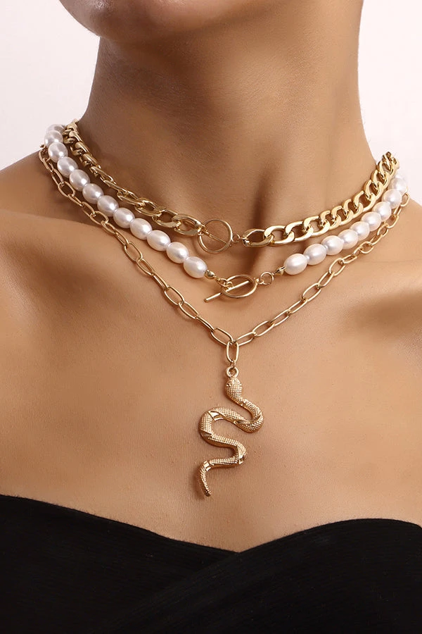 Multilayer Pearl Snake Alloy Necklace 1 Multilayer Pearl Snake Alloy Necklace