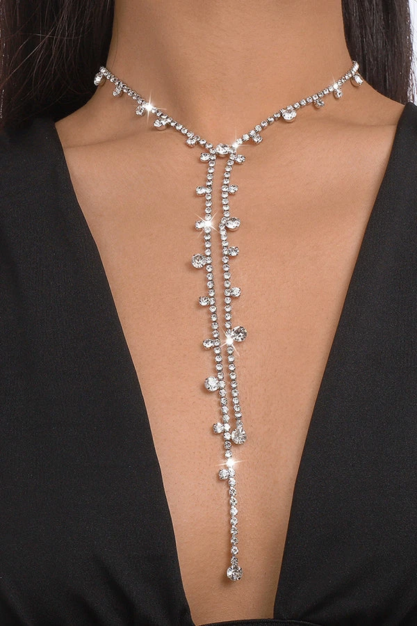 Rhinestone Long Tassel Necklace 2 Rhinestone Long Tassel Necklace - Image 2