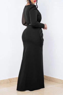 Ruched Slit Hem Maxi Dress With Belt -Acorpstyle XTZ0418 BK 2