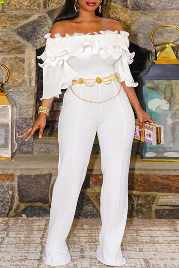 Off Shoulder Ruffled Wide Leg Jumpsuit 2 Off Shoulder Ruffled Wide Leg Jumpsuit - Image 2