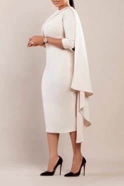 3/4 Sleeve Draped Side Bodycon Dress 16 3/4 Sleeve Draped Side Bodycon Dress -Acorpstyle XTZS118 WH 2