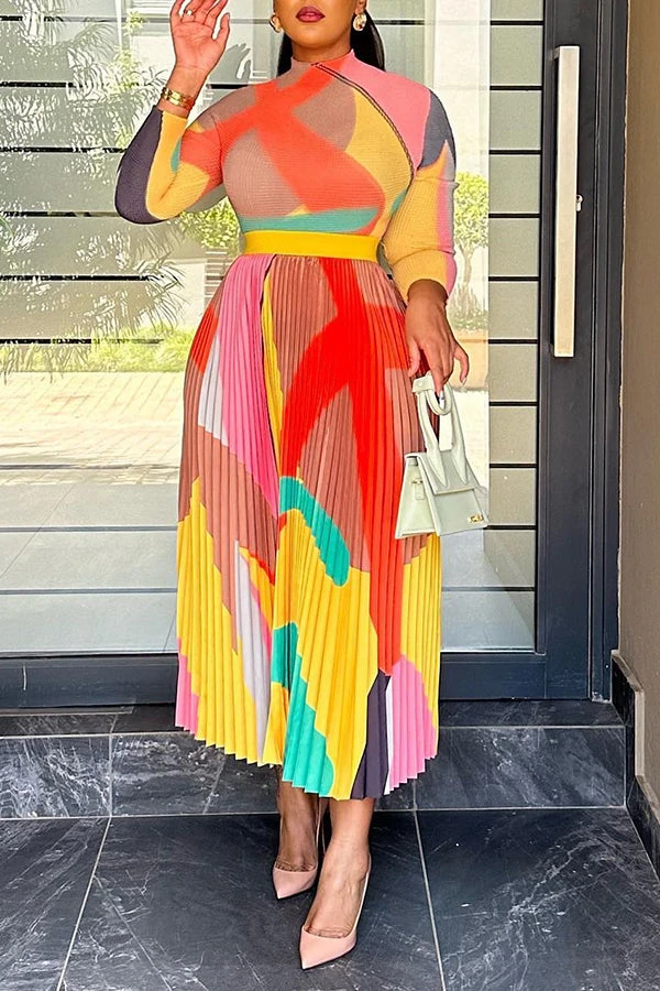 Gorgeous Abstract Printed Pleated Dress 1 Gorgeous Abstract Printed Pleated Dress