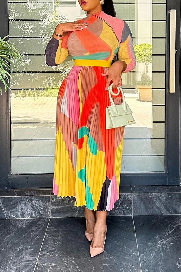 Gorgeous Abstract Printed Pleated Dress 2 Gorgeous Abstract Printed Pleated Dress - Image 2