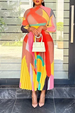 Gorgeous Abstract Printed Pleated Dress 5 Gorgeous Abstract Printed Pleated Dress -Acorpstyle XTZS238 RT 3