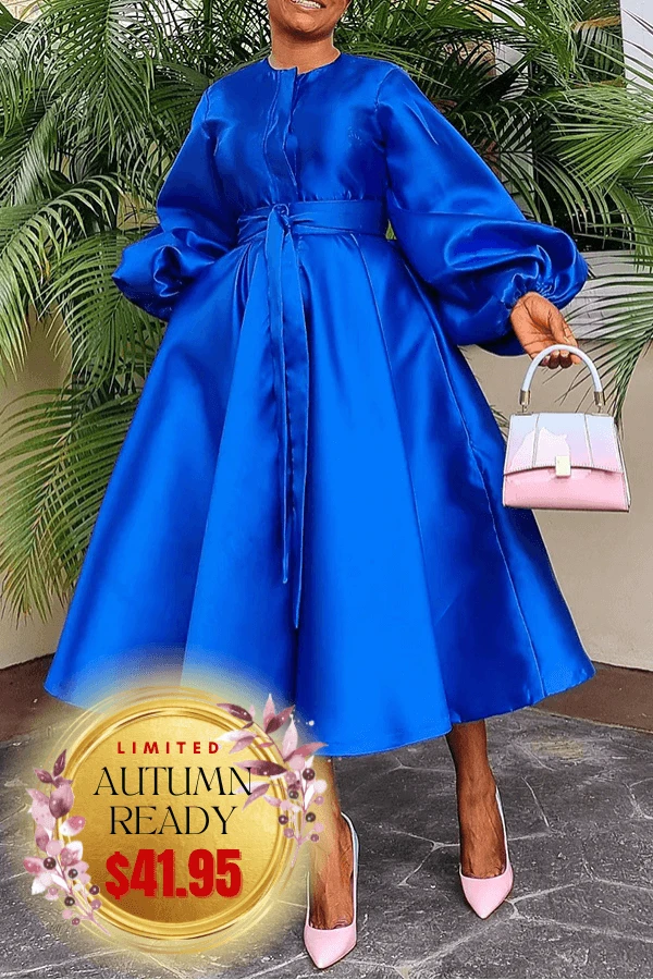 Luxury Balloon Sleeve Belted A-line Dress 1 Luxury Balloon Sleeve Belted A-line Dress