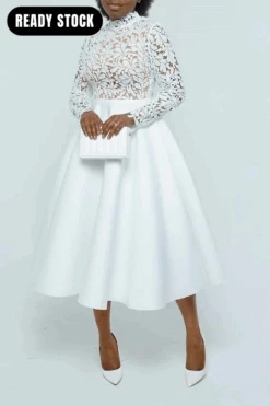 Elegant Lace Paneled A-line Swing Dress