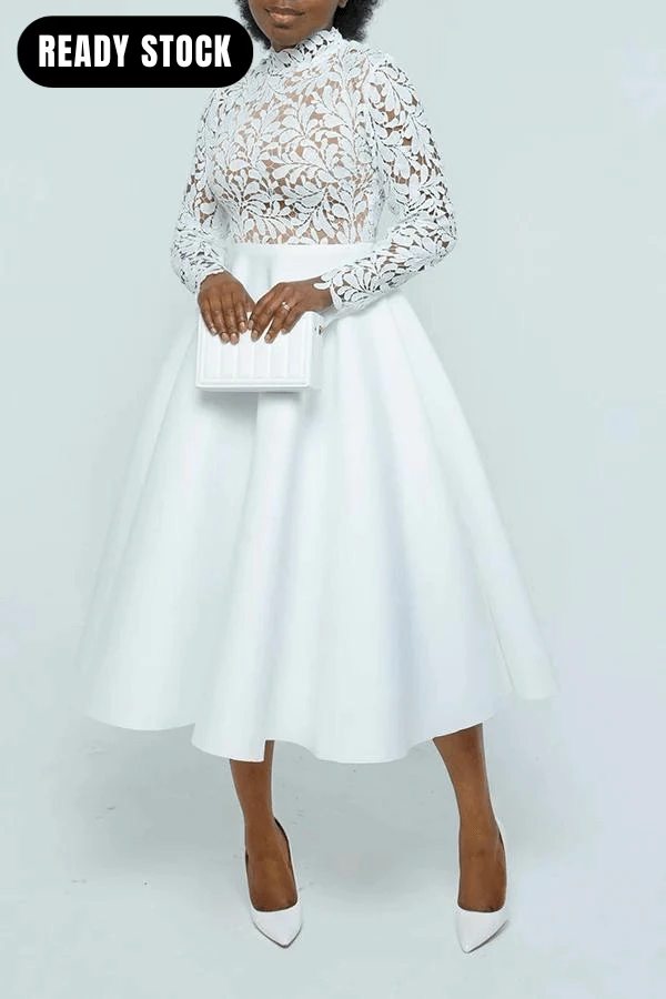 Elegant Lace Paneled A-line Swing Dress 1 Elegant Lace Paneled A-line Swing Dress