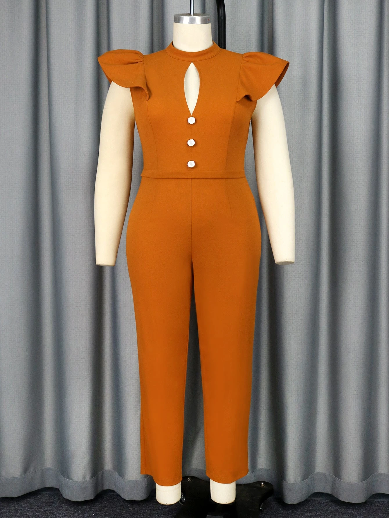 Elegant Keyhole Neck Flutter Sleeve Jumpsuit 5 Elegant Keyhole Neck Flutter Sleeve Jumpsuit - Image 5