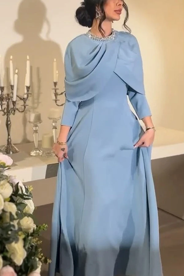 Stunning Pearl Decor 3/4 Sleeve Ruched Gown 4 Stunning Pearl Decor 3/4 Sleeve Ruched Gown - Image 4